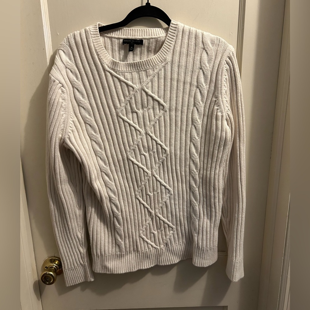 Banana Republic Cream Fisherman Cable Knit Sweater Womens M - Picture 1 of 5